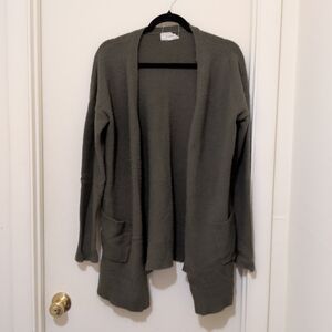 No Comment Olive Green Open Front Cardigan Sweater Size L Boho Casual